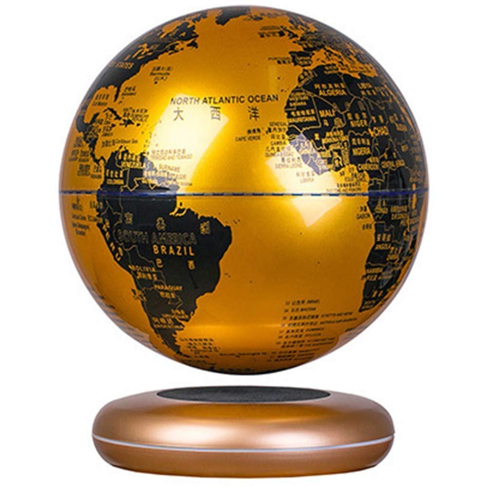 3UOOWWFA Geographical Globe, Floating Globe - with LED Light - 8 Inch Luminous Large Globe - Kids Educational Gift Tool Home Office Desktop Decoration, Gold