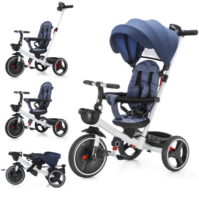 UBRAVOO 6-in-1 Baby Tricycle, Folding Kids Trike with Adjustable Parent Handle, Safety Harness, Wheel Brakes, and Removable Canopy, Stroller Bike Gift for Toddlers 10 Months to 5 Years (Blue)