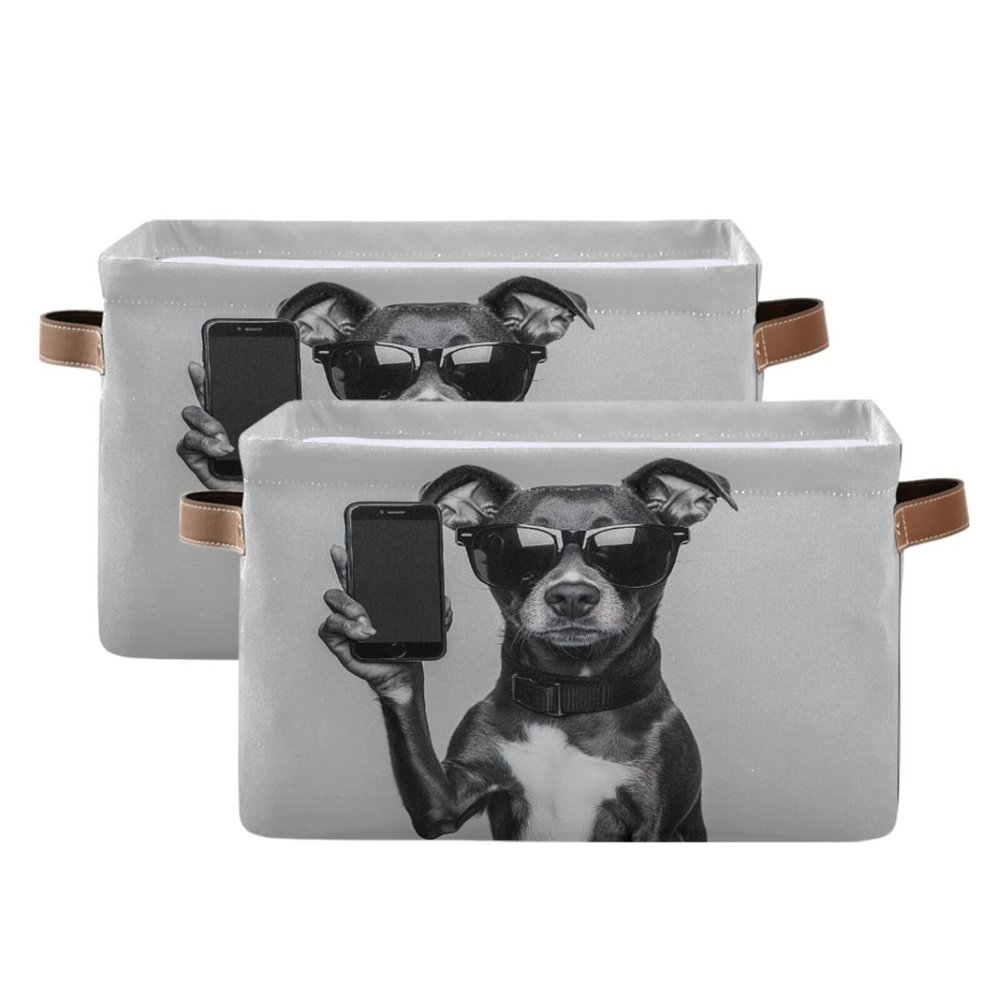 STAYTOP Cool Dog Large Storage Basket Collapsible Storage Bins Waterproof Laundry Basket with Handle,Used for Home Closets, Offices, Bedrooms 2PCS
