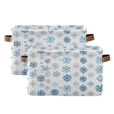 STAYTOP Dreamy Christmas Snowflakes Large Storage Basket Collapsible Storage Bins Waterproof Laundry Basket with Handle,Used for Home Closets, Offices, Bedrooms 2PCS