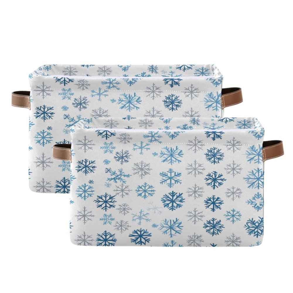STAYTOP Dreamy Christmas Snowflakes Large Storage Basket Collapsible Storage Bins Waterproof Laundry Basket with Handle,Used for Home Closets, Offices, Bedrooms 2PCS
