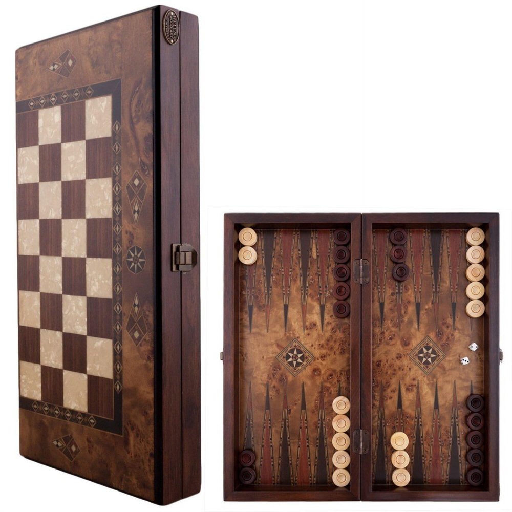 17" inch Handmade Elegant Backgammon Sets for Adults Wood Art Wooden Backgammon Board Set | Solid Rosewood Xmas Gifts for Him, Dad, Anniversary