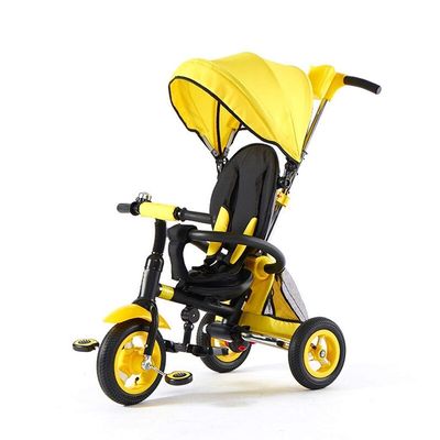 3UOOWWFA Tricycle Trike Kids Outdoor Yellow Tricycle, 1-6 Years Old Girls Boys 4 in 1 Push Handle Tricycle, Kids' Sunshade Trike