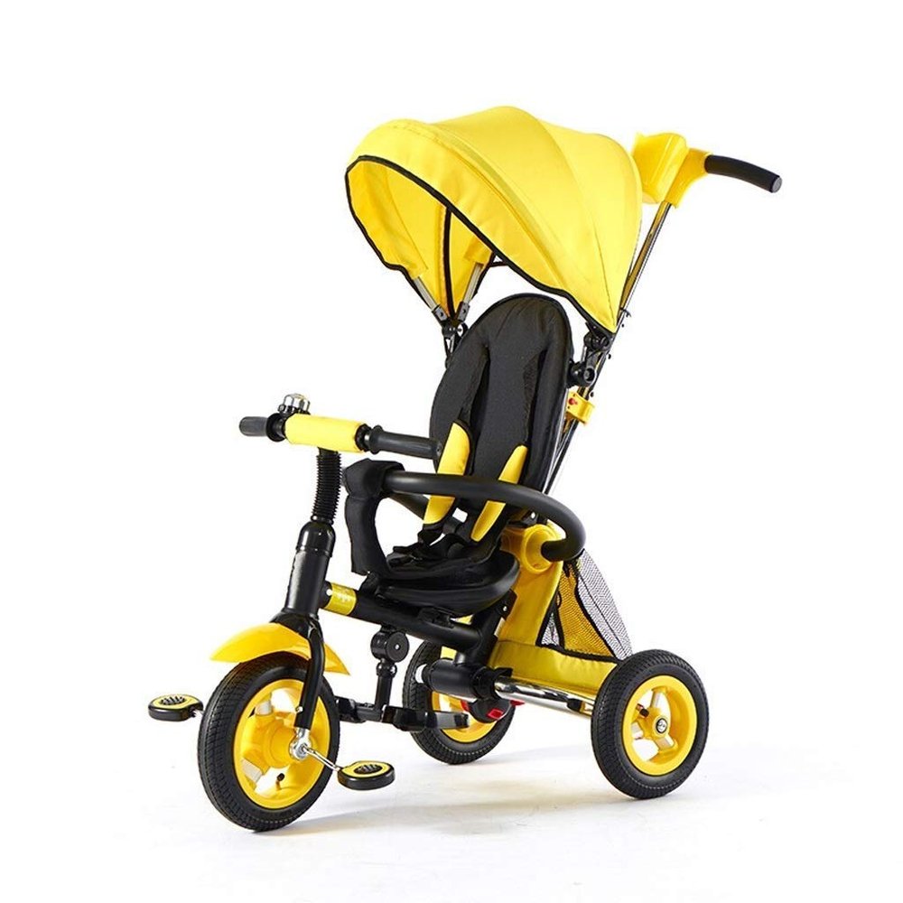 3UOOWWFA Tricycle Trike Kids Outdoor Yellow Tricycle, 1-6 Years Old Girls Boys 4 in 1 Push Handle Tricycle, Kids' Sunshade Trike