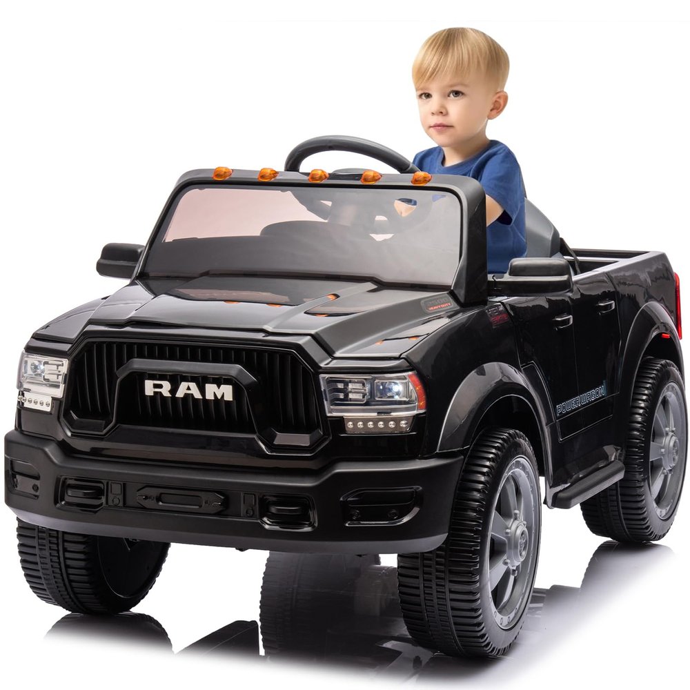 12V Ride on Toys for Kids 4-8, Licensed Ram 2500, Electric Car for Kids, with Remote Control, LED Light/Music/MP3, Back Storage & Cup Holder, Suitable for 3+ (Black)