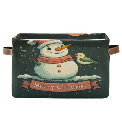 STAYTOP Merry Christmas Lovely Snowman Large Storage Basket Collapsible Storage Bins Waterproof Laundry Basket with Handle,Used for Home Closets, Offices, Bedrooms 1PCS