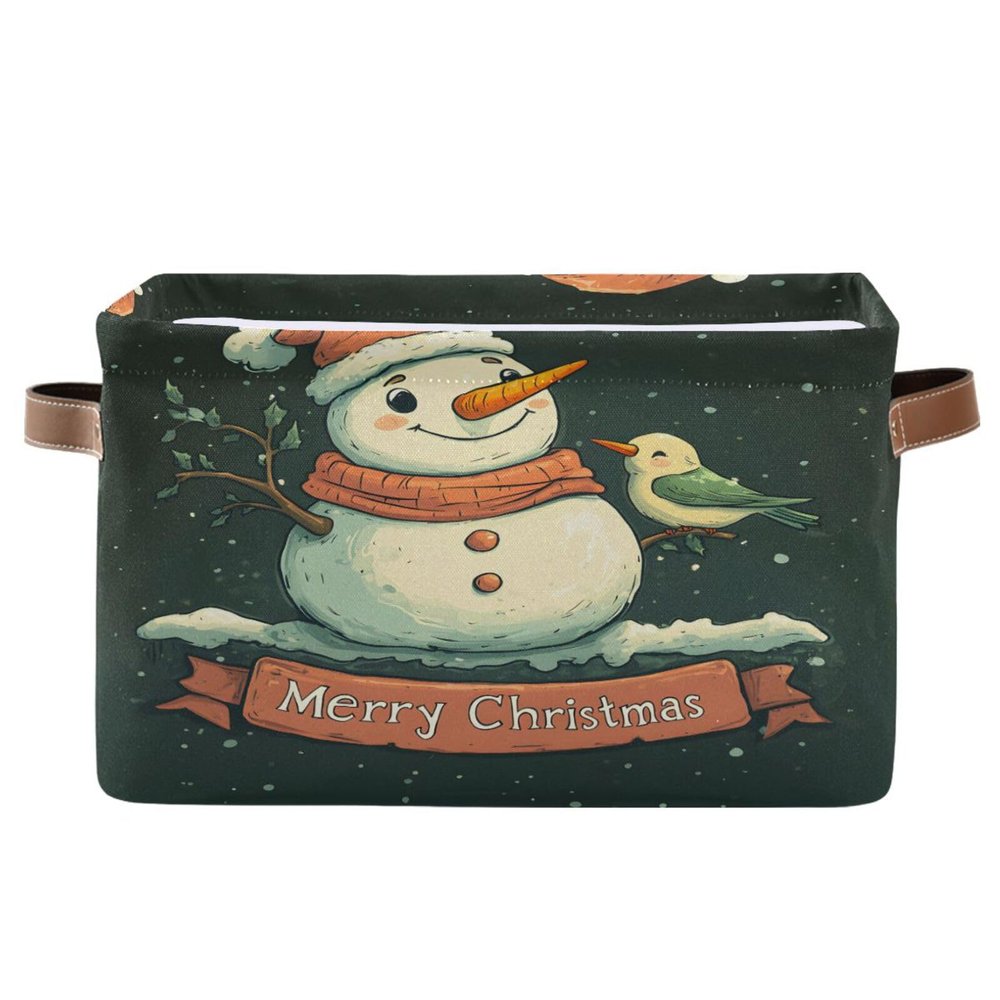 STAYTOP Merry Christmas Lovely Snowman Large Storage Basket Collapsible Storage Bins Waterproof Laundry Basket with Handle,Used for Home Closets, Offices, Bedrooms 1PCS