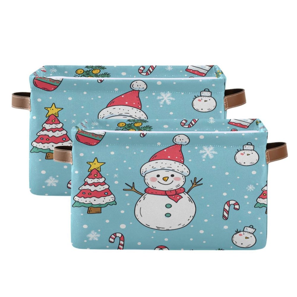 STAYTOP Cute Christmas Snowman Large Storage Basket Collapsible Storage Bins Waterproof Laundry Basket with Handle,Used for Home Closets, Offices, Bedrooms 2PCS