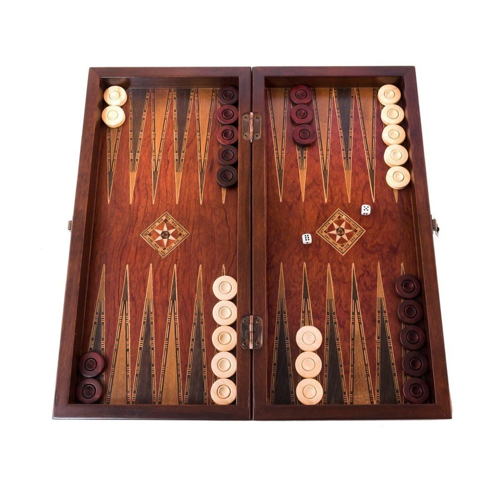 17" inch Handmade Classic Backgammon Sets for Adults Wood Art Solid Inlaid Wooden Backgammon Board Set | Solid Rosewood Xmas Gifts for Him, Dad, Anniversary