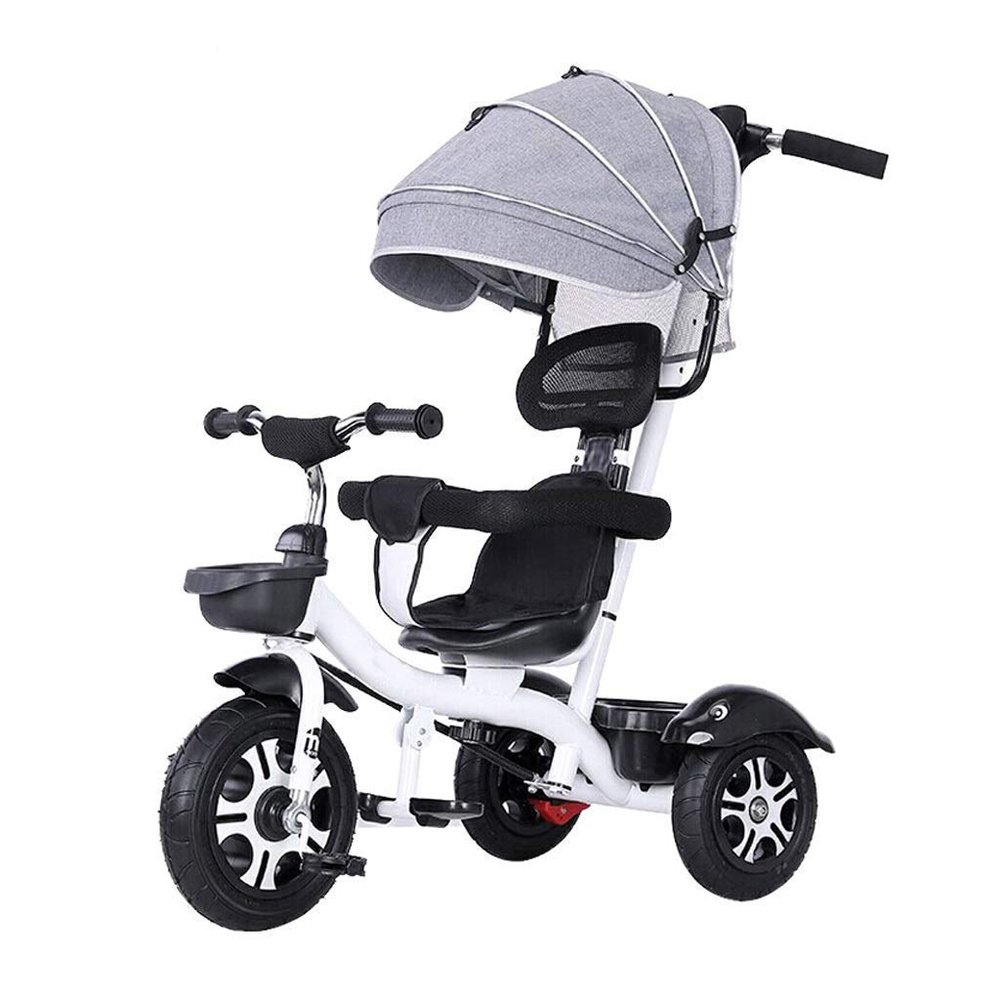 3UOOWWFA Tricycle Trike Kids Outdoor Tricycle, 1-6 Years Old Girls Boys 4 in 1 with Push Handle Tricycle, Kids' Sunshade Trike with Plated Push Rod, 4 Colors (Color: White)