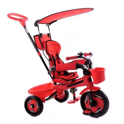 3UOOWWFA Three-Wheeled Trike, Children's Tricycle with Sunshade, 1-6 Year Old Baby Outdoor Tricycle Rear Button Fence Design, red