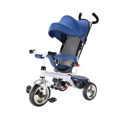 3UOOWWFA Tricycle Trike, Multi-Purpose Tricycle Foam Wheel with Sunshade, Baby Tricycle for 1-3 Years Old, Blue, 57x48x(95-110) Cm