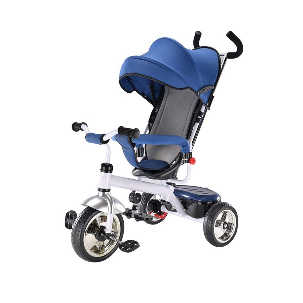 3UOOWWFA Tricycle Trike, Multi-Purpose Tricycle Foam Wheel with Sunshade, Baby Tricycle for 1-3 Years Old, Blue, 57x48x(95-110) Cm