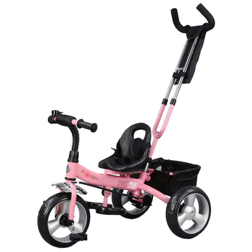 3UOOWWFA Tricycle Trike - 2in1 Kids' Tricycle with Push Handle/Rubber Wheels/Safety Harness, for 1-5 Year Old Boys/Girls, Toddler Bike (Color: White)