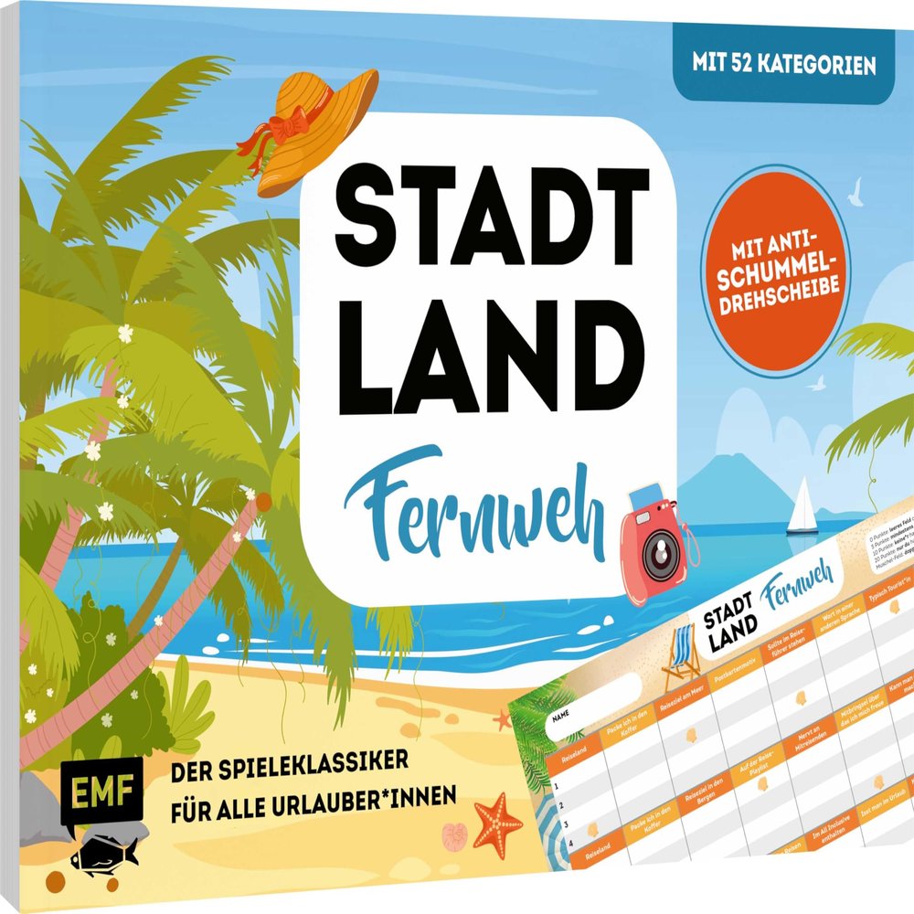 Edition Michael Fischer City, Country, Wanderlust - The Classic Game for All Holidaymakers. The Ultimate City, Country, River Game Pad with 52 Categories and Anti-Cheat Turntable