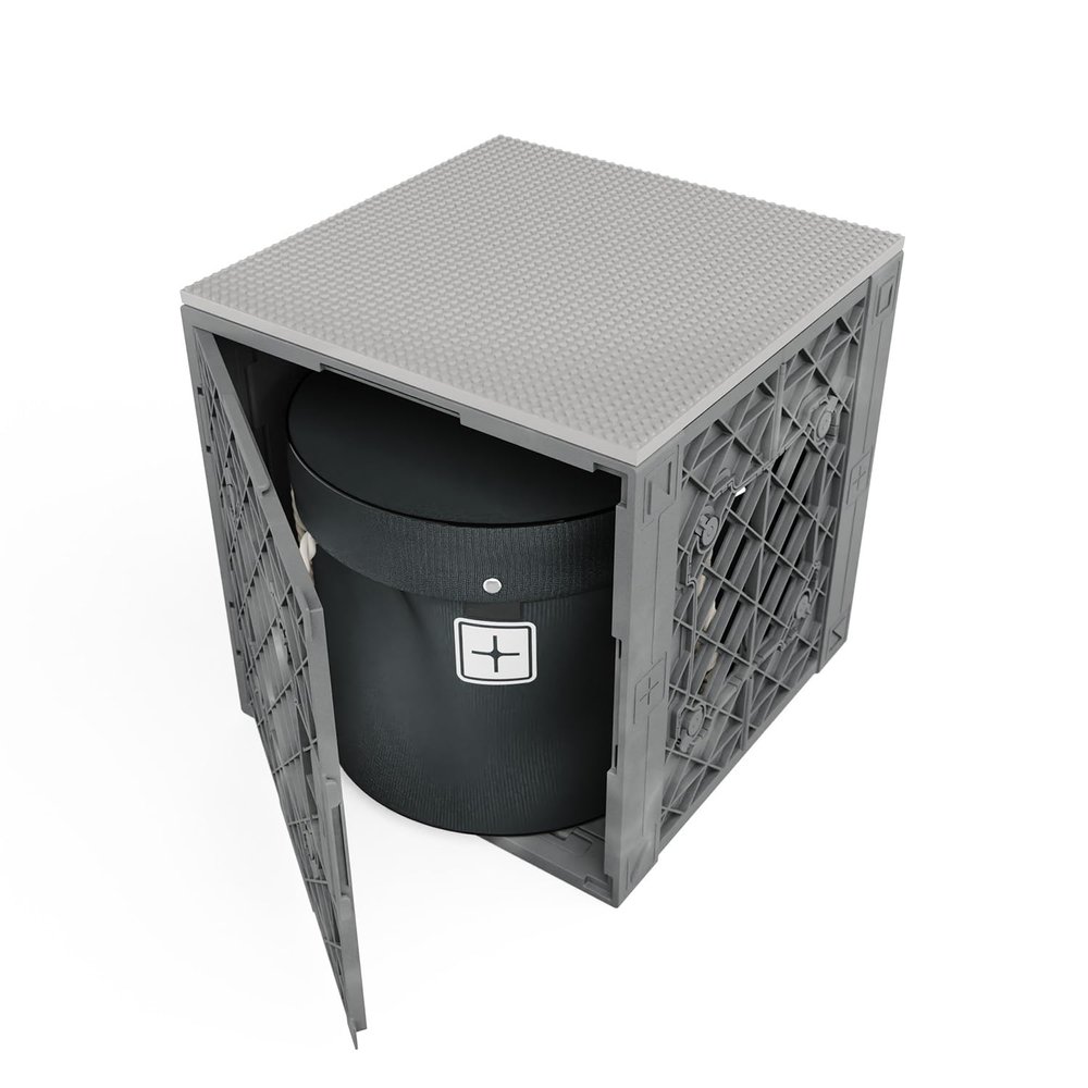 CratePlay Storage Kit for Building Blocks, Includes Crate, Topper and Bag, Black Crate, Gray Topper (Gray Crate - Gray Topper)