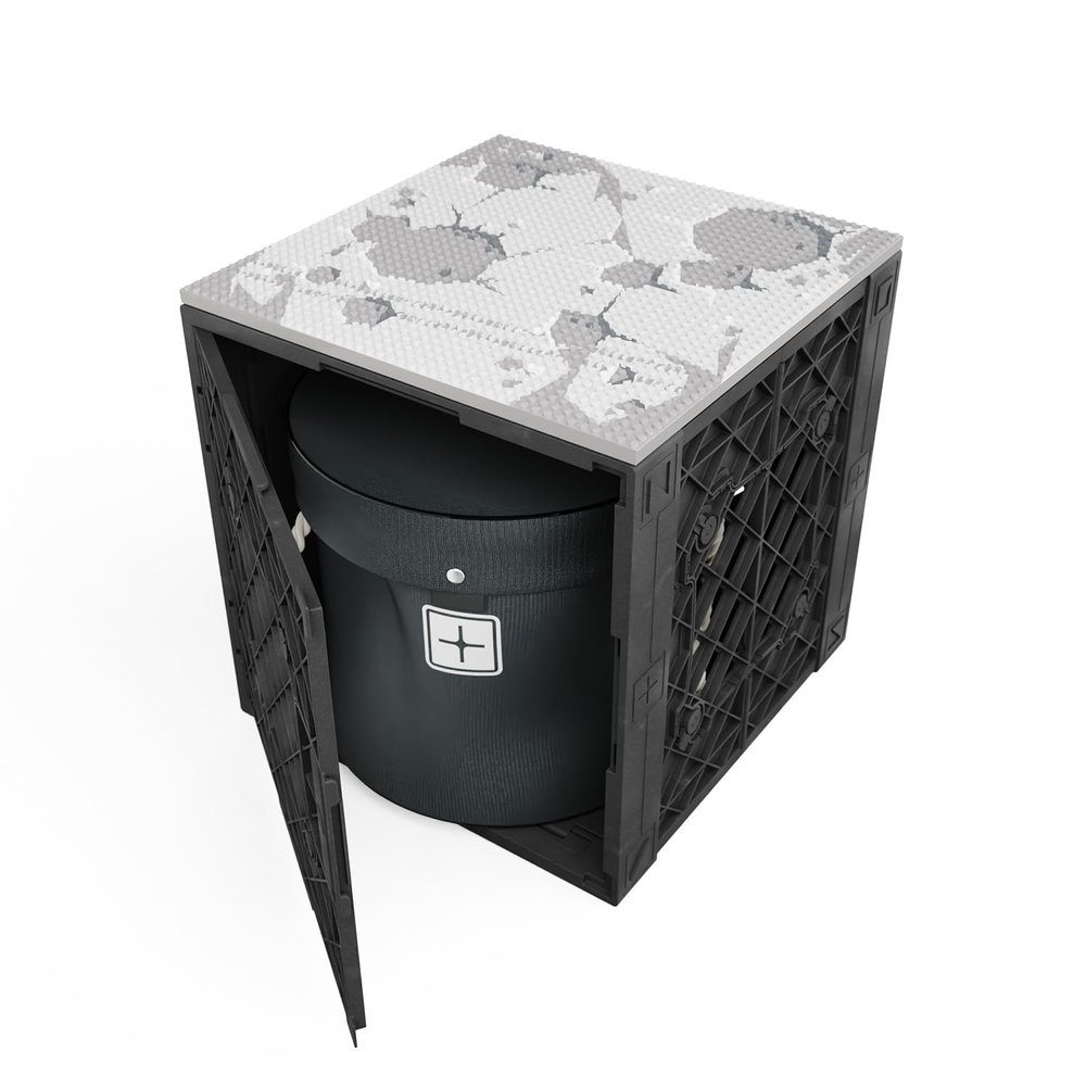 UbeCube CratePlay Storage Kit for Building Blocks, Includes Crate, Topper and Bag, Black Crate, Gray Topper (Black Crate - Moon Topper)