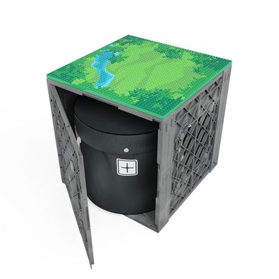 UbeCube CratePlay Storage Kit for Building Blocks, Includes Crate, Topper and Bag, Black Crate, Gray Topper (Gray Crate - Jungle Topper)