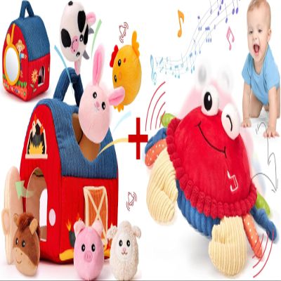 hahaland Baby Surprise Barn with Stuffed Farm Animals and Musical Crab