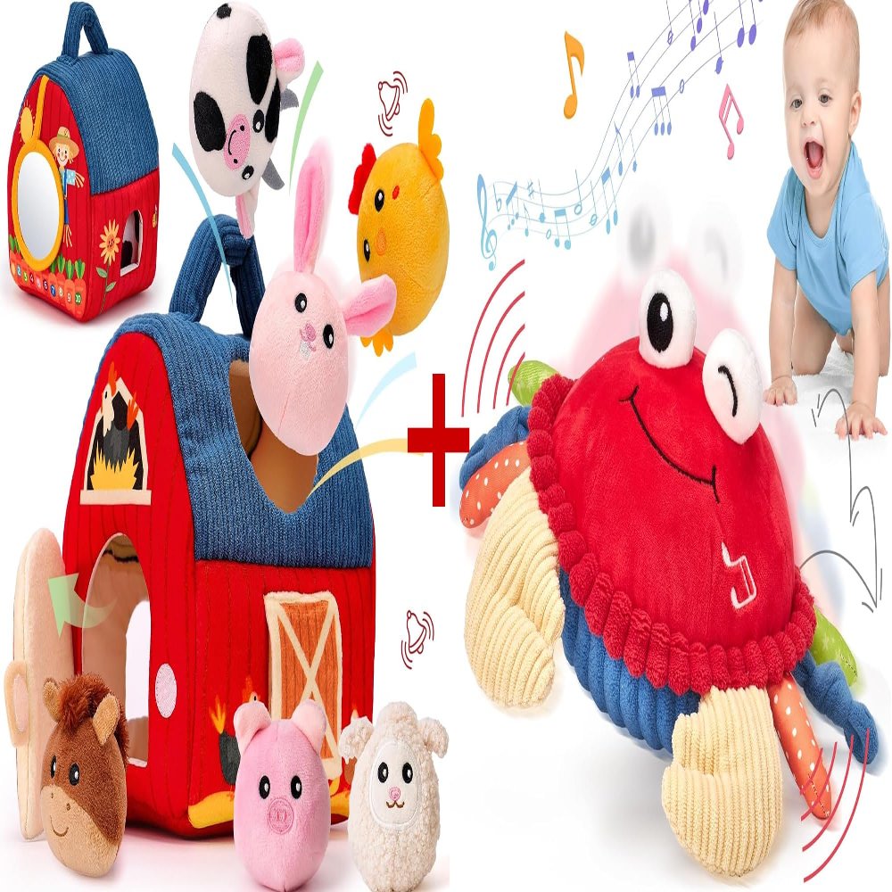 hahaland Baby Surprise Barn with Stuffed Farm Animals and Musical Crab