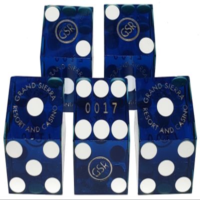 Authentic Lake Tahoe Reno Nevada Non-Vegas Casino Table-Played Craps Dice Set with Pouch, Full Stick of 5 Matching Serial Numbers