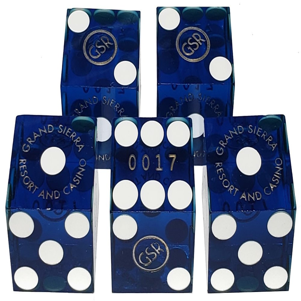 Authentic Lake Tahoe Reno Nevada Non-Vegas Casino Table-Played Craps Dice Set with Pouch, Full Stick of 5 Matching Serial Numbers