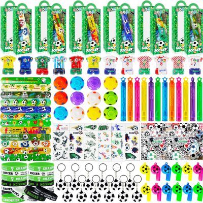 158Pcs Soccer Party Favors for Kids Boys, 12 Guests Goodie Bag Fillers with Rotatable Finger Stress Toys Whistles Bracelet Keychain Sticker for Birthday Party, Classroom Rewards & Return Gifts