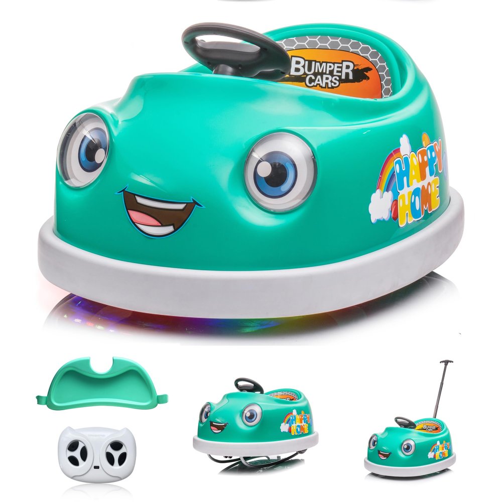 12V Dual Battery Electric Ride on Kids Bumper Car w/Remote Control,360 Degree Spin,Push Rod Rocker Horse Function,3-Speeds Babies & Toddlers Bumping Car Ride on Toy Gift for 1-4 Years ChildrenGreen