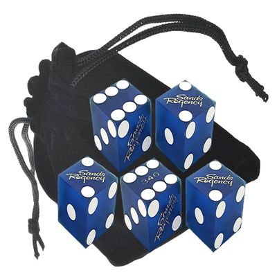 Authentic Lake Tahoe Reno Nevada Non-Vegas Casino Table-Played Craps Dice Set with Pouch, Full Stick of 5 Matching Serial Numbers - Reno Sands Regency (Blue Frosted)