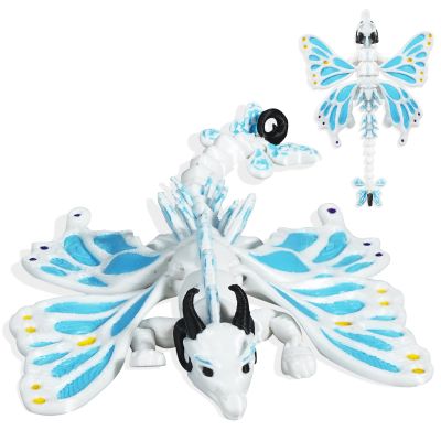 3D Printed Articulated Dragon Toy with Wings  Flexible Poseable Fantasy Fidget Toy for Stress Relief & Anxiety, Mystical Desk Decor for Home Office, Easter Basket Stuffers & D&D Collectors (Blue)