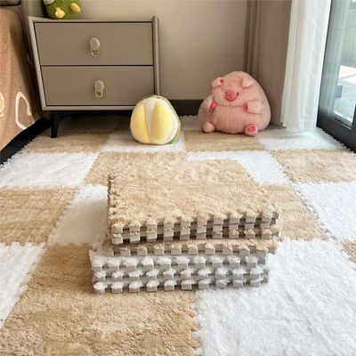 12pcs Carpet Squares Puzzle Floor Mat, Plush Interlocking Carpet Tiles, Anti Slip EVA Foam Jigsaw Floor Tiles, Build A Safe Area for Bedroom Playroom (Beige+White)