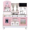 EDUBEBO Kids Kitchen playset, Wooden Play Kitchen, Height Adjustable, Comes with Various Kitchen Accessories, Ideal Role Play Toy Gift for Toddlers and Kids Ages 3-8 (Pink) view 1