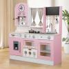 EDUBEBO Kids Kitchen playset, Wooden Play Kitchen, Height Adjustable, Comes with Various Kitchen Accessories, Ideal Role Play Toy Gift for Toddlers and Kids Ages 3-8 (Pink) view 2