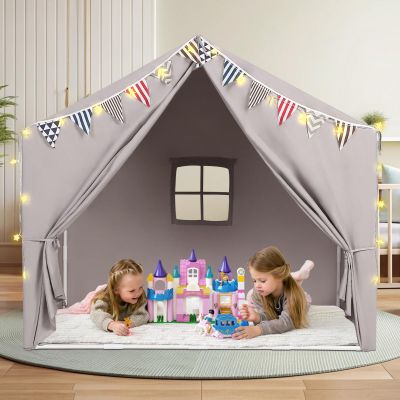 Kids Tent with Mat Playhouse for Kids Indoor Outdoor Play Tent for Toddlers 3 4 5 6 Year Olds (Light Grey)