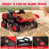 12V Ride On Dump Truck,Kids Car Toy with Remote Control,Electric Dump Bed,Shovel, 12V Construction Vehicle for Kids with Music Player, High and Low Speed,Red view 2
