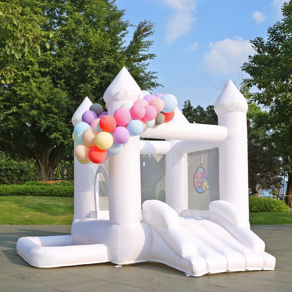 White Bounce House with Blower,Ball Pool,Kids Bounce House,Family Backyard Bouncy Castle,Suitable for Yard,Events,Parties,Weddings,Children's Gifts(9ftL9ftW7ftH)