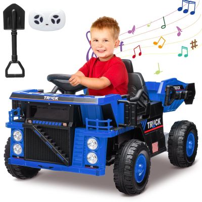 12V Ride On Dump Truck,Kids Car Toy with Remote Control,Electric Dump Bed,Shovel, 12V Construction Vehicle for Kids with Music Player, High and Low Speed,Blue