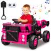 12V Ride On Dump Truck,Kids Car Toy with Remote Control,Electric Dump Bed,Shovel, 12V Construction Vehicle for Kids with Music Player, High and Low Speed,Pink view 1