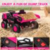 12V Ride On Dump Truck,Kids Car Toy with Remote Control,Electric Dump Bed,Shovel, 12V Construction Vehicle for Kids with Music Player, High and Low Speed,Pink view 2