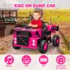 12V Ride On Dump Truck,Kids Car Toy with Remote Control,Electric Dump Bed,Shovel, 12V Construction Vehicle for Kids with Music Player, High and Low Speed,Pink view 3