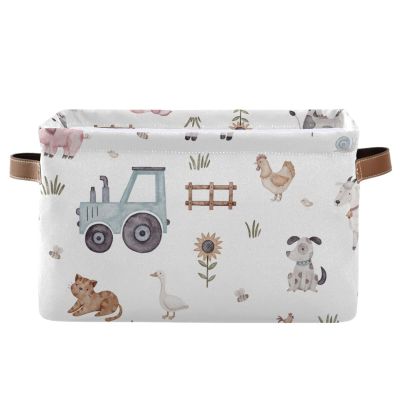 Maunzc Cute Farm Animals Storage Bins Collapsible Storage Basket with Metal Frame, Fabric Shelves Bins Closet Baskets with Handles, 2-Pack