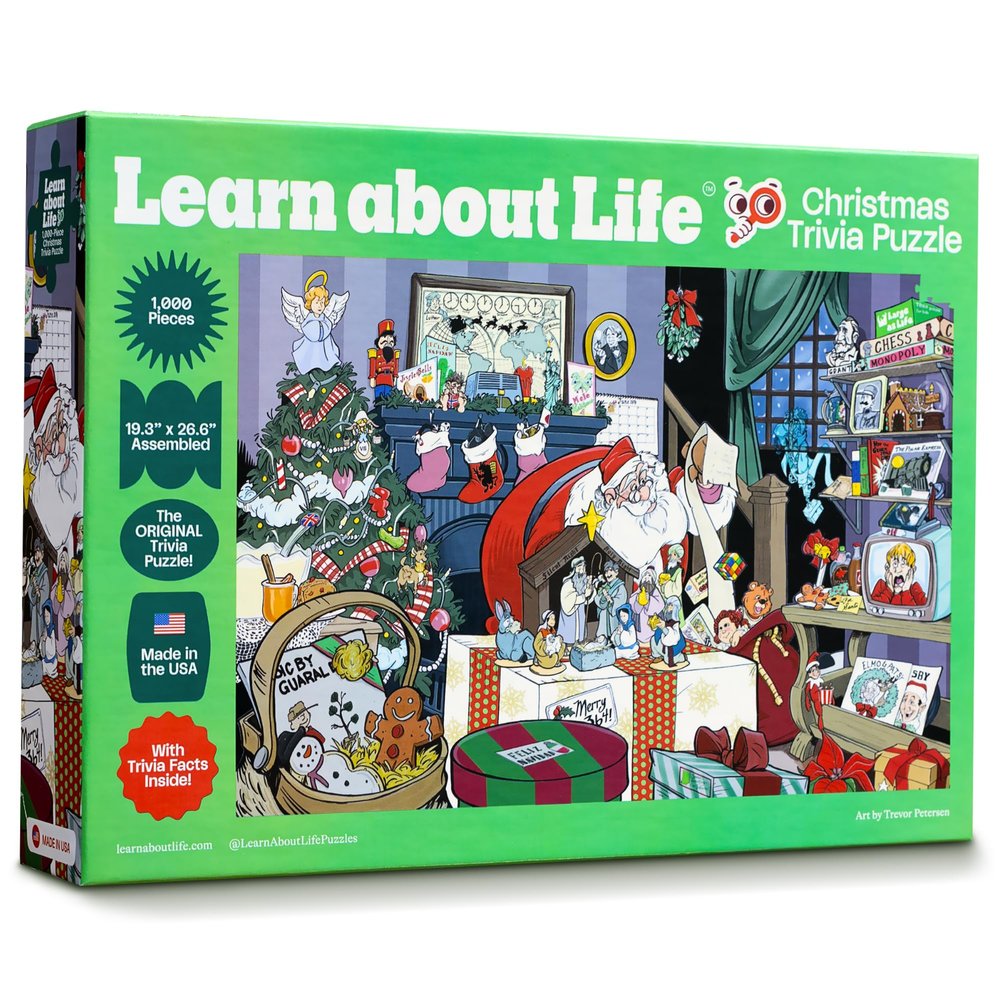 Learn About Life Christmas Trivia Puzzle 1000-Piece Holiday Jigsaw with Festive Christmas Trivia, Challenging Family Puzzle, 19.3" x 26.6" Completed Size for Holiday Fun & Gift Giving Ideas