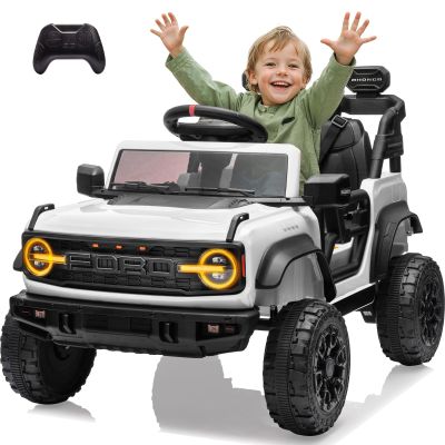 Segmart 12V Powered Electric Car, Licensed Ford Bronco Raptor, Kids Jeep, Kids Electric Vehicle Car, 4 Wheeler Suspension, 3-Speed, Headlight/Music Player/Durable Tires (White)