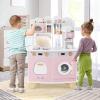 Costzon Play Kitchen, Wooden Toy Kitchen Set with Coffee Maker Playset, Washing Machine, Microwave, Oven, Pretend Play Cooking Accessories, Kids Kitchen Playset, Gift for Boys Girls (Pink) view 4