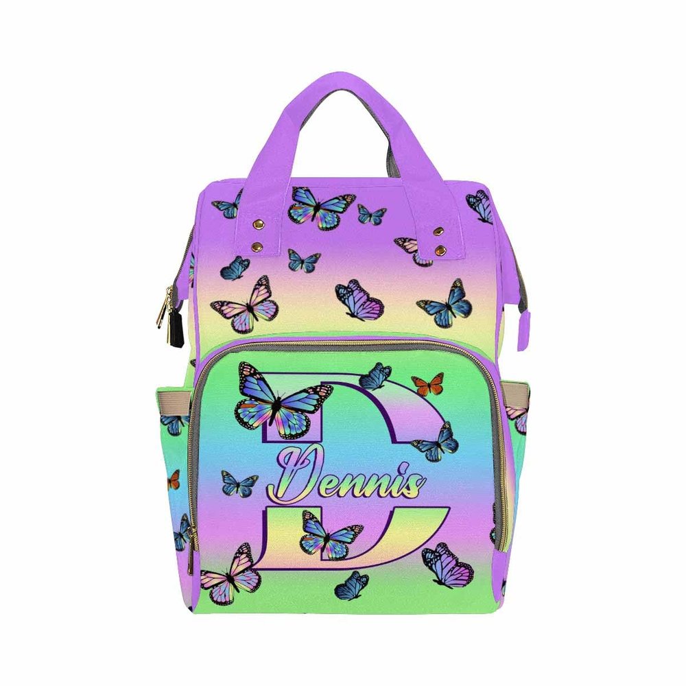 Artsadd Personalized Butterfly Diaper Bag Backpack with Name - Custom Name Backpack for Adults Kids Newborn Baby Boys Girls - Customized Mommy Daypack Nursing Bags Xmas Gift for Daughter New Mom Dad