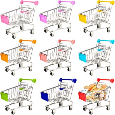 Flahard 9 Pcs Mini Shopping Cart, Tiny Supermarket Handcart, Desk Shopping Cart Toys, Bulk for Kids, Desk Decoration, Doll House, Cosplay Accessory, 9 Colors