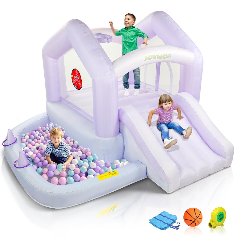 (2026 New) JOYMOR 6 in 1 Grandient Style Inflatable Bounce House for Ages 3-6 w/Ball Pit, Ring-Toss Game, Basketball Hoop and Slide, Bounce House with Blower for Toddlers Indoor & Outdoor Party
