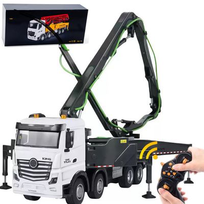Ssccgym 18.9 Inches 11 Channel Remote Control Cement Pump Truck 1/18 Scale 1-Batteries 2.4Ghz RC Concrete Construction Vehicle with Water Pump for 14y+ Beginnes (Grey 8-Wheels)