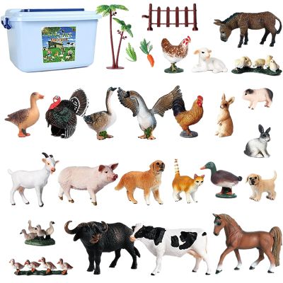 AENIMELY 37pcs Farm Animals Figures Realistic Hen Sheep Rabbit Pig Goat Dog Cat Farm Figurines Playset Party Favors with Storage Box
