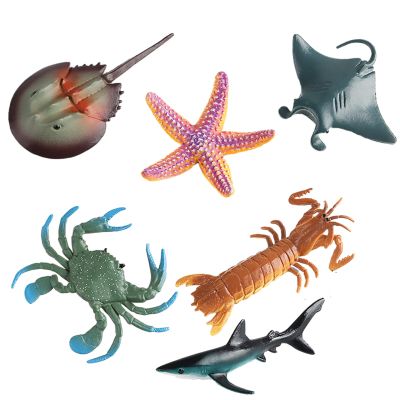 AENIMELY 6PCS Ocean Animal Toy Set for Kids, Realistic Shark, Crab Animal Figures Cake Topper Figurine for Educational Play